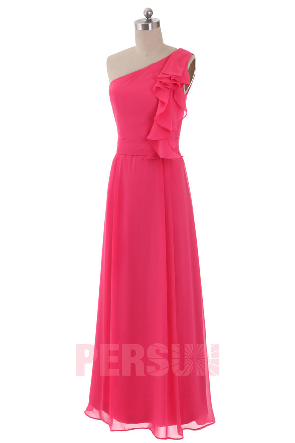 robe rose asymétrique à volants pour cocktail mariage