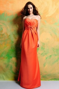Robe demoiselle d'honneur orange longue bustier coeur dos nu avec noeud papillon
