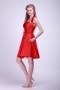 Robe demoiselle d'honneur courte à col américain Ruchées plissés en satin rouge
