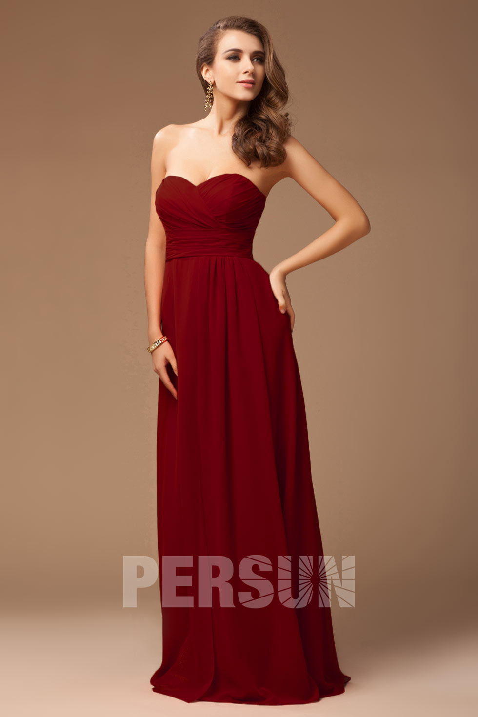robe rouge bordeaux longue bustier coeur