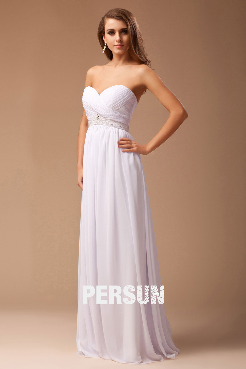 blanche robe longue en mousseline pour mariage ou soirée