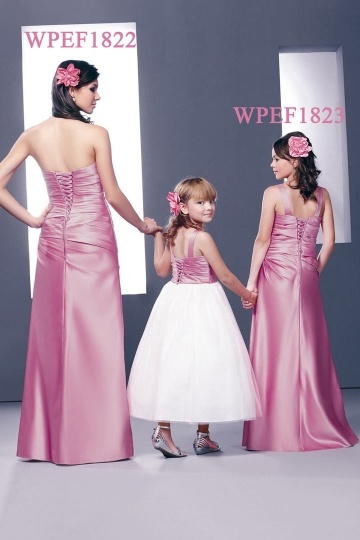 Modern Straps Lace Up Satin Flower Long Junior Formal Bridesmaid Dress ...