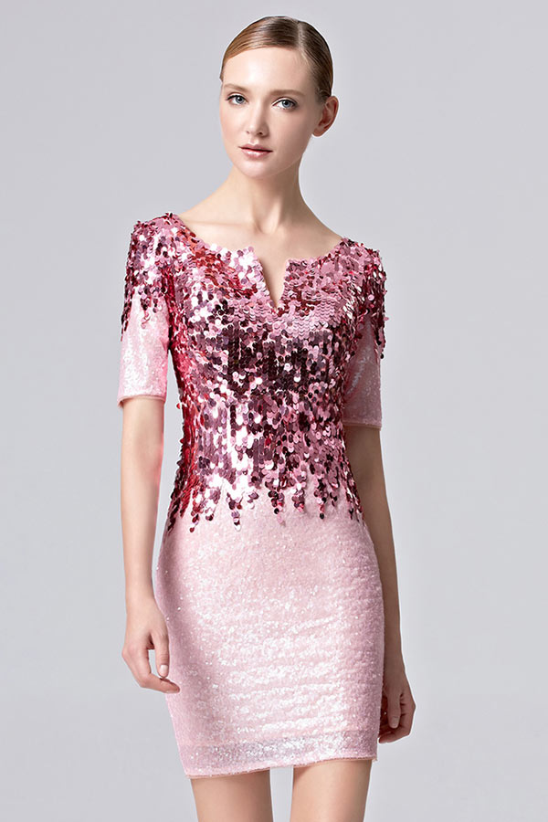 Luxus Etui-Linie Kurz Abendkleider mit Paillette in Rosa [XHC31339]- € ...