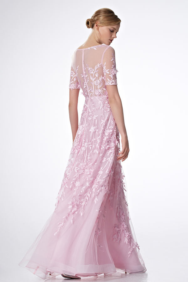 Robe mariée rose bonbon florale à manche courte ...