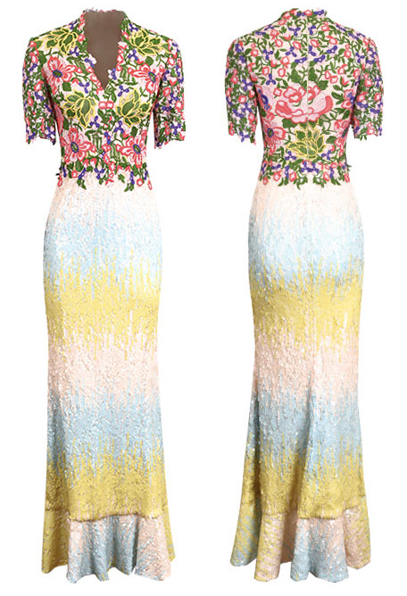 Robe florale à manche jupe sirène colorée