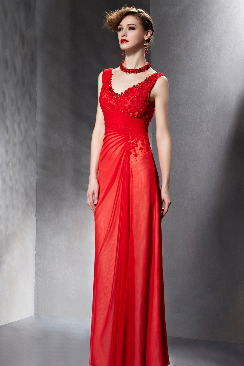 Neues elegantes langes rotes A linie V Ausschnitt Abendkleider ...