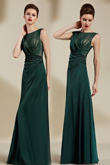 Sexy Bateau A Line Ruching Green Evening Dress With Sleeves XHC82092 ...