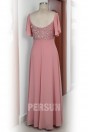 Robe de cérémonie rose dragé à bustier incrusté avec mancherons