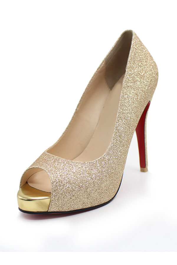 Classic Golden Bling Peep Toe Sandals XHM0172 - Persun.cc