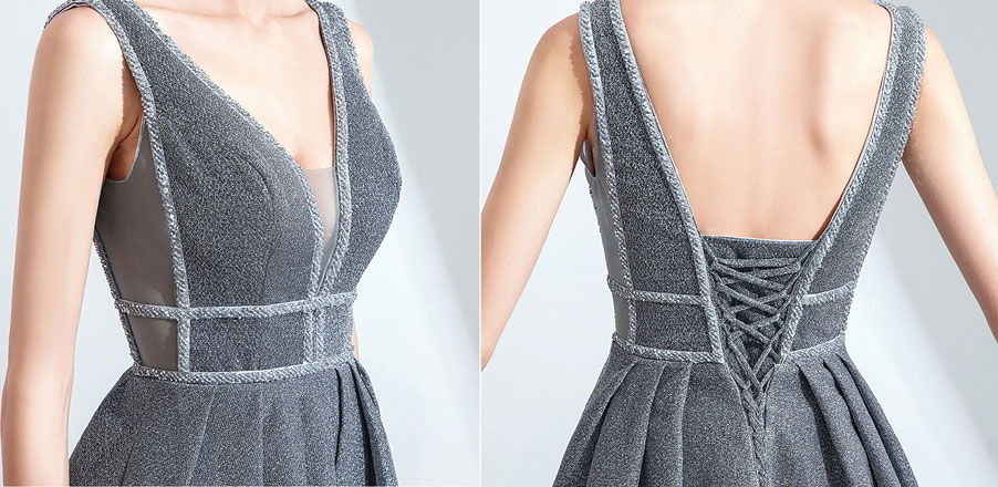 robe grise décolleté v dos laçage
