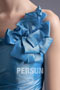 Robe demoiselle d'honneur bleu courte asymétrique ornée de fleur fait main