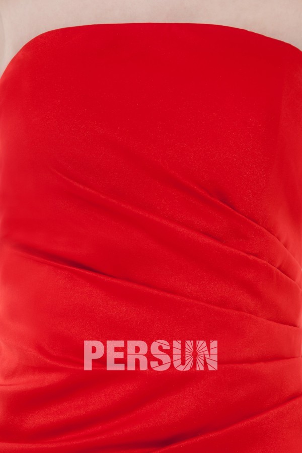 Robe demoiselle d'honneur bustier plissée courte en satin rouge