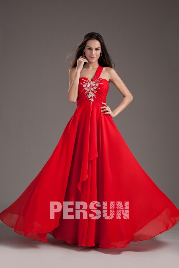 robe rouge de soiree longue épaule asymétrique prix bas