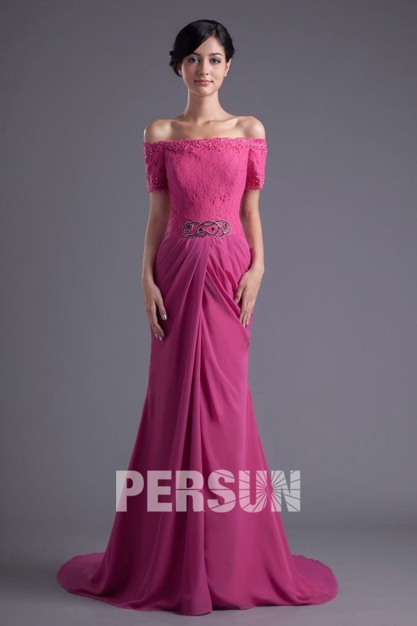 achat robe ceremonie femme rose avec epaule tombante