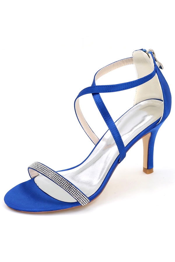Sandales bleu royal sexy lanières croisées avec bande strass