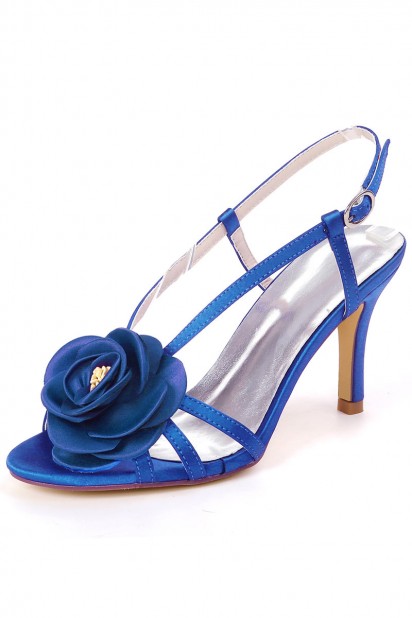 Sandale fleurie pour mariage bleu roi à talon moyen