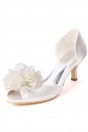 Chaussures de mariage ivoire à petit talon bout ouvert fleuri